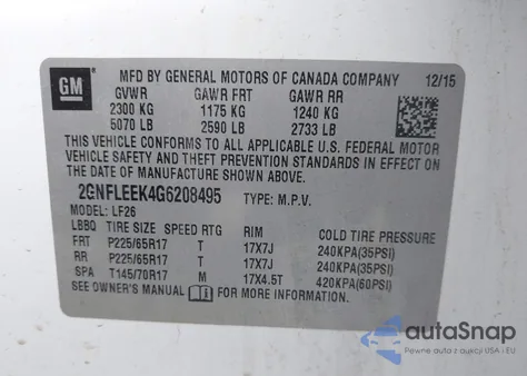 2016 Chevrolet Equinox Ls z USA, uszkodzony, nr VIN 2GNFLEEK4G6208495